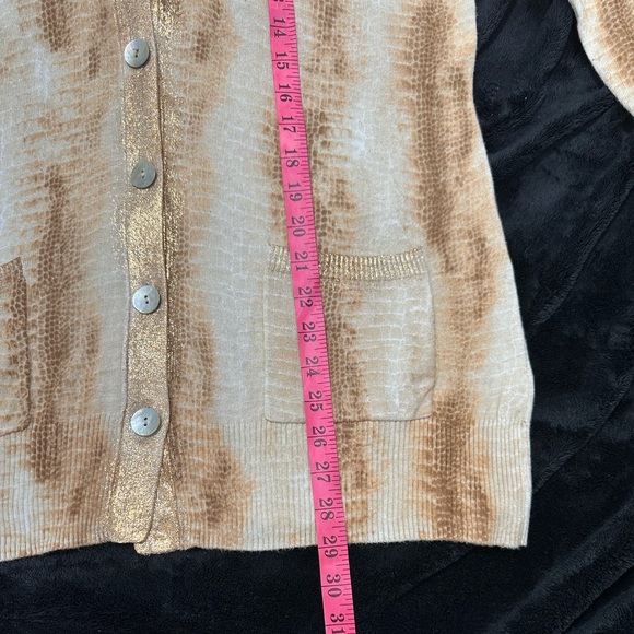 Womens Chico’s Cardigan V-Neck Sweater Button Up Gold/Tan/White Size 2 - Picture 12 of 12